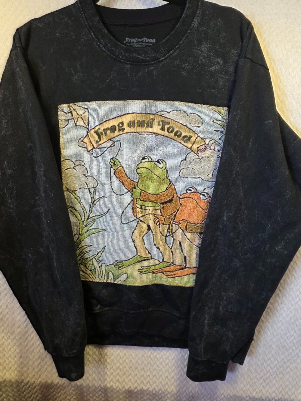 Frog And Toad Woven Knit Sweatshirt Acid Wash Black Childrens Book Sweatshirt M